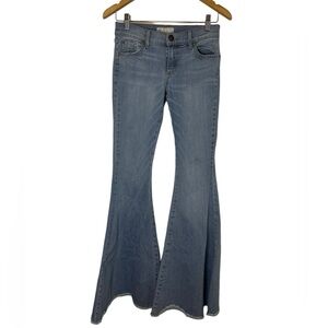 Free People Just Float On Bell Bottom Jeans 27 Chambray Wash Retro Raw Hem